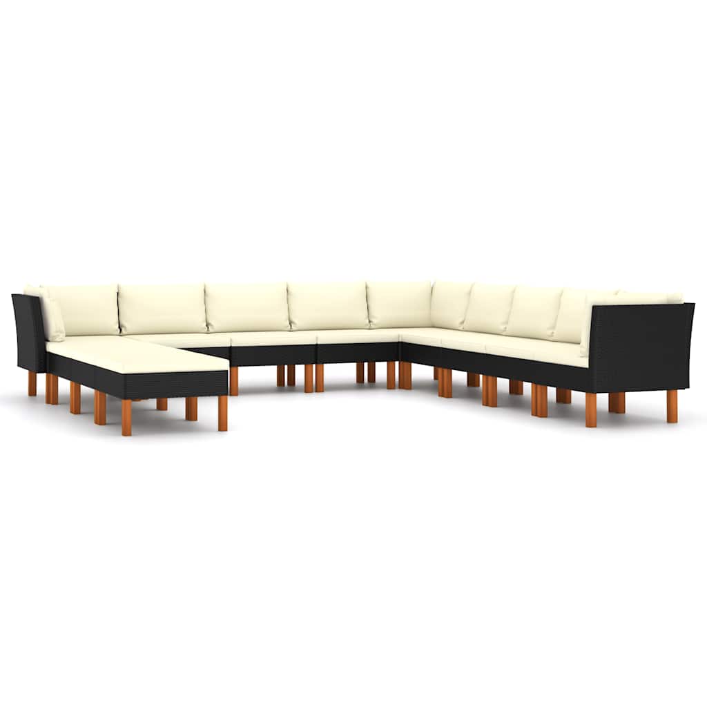 12-delige Loungeset met kussens poly rattan zwart is nu te koop bij PeponiXL, paradijselijk wonen!