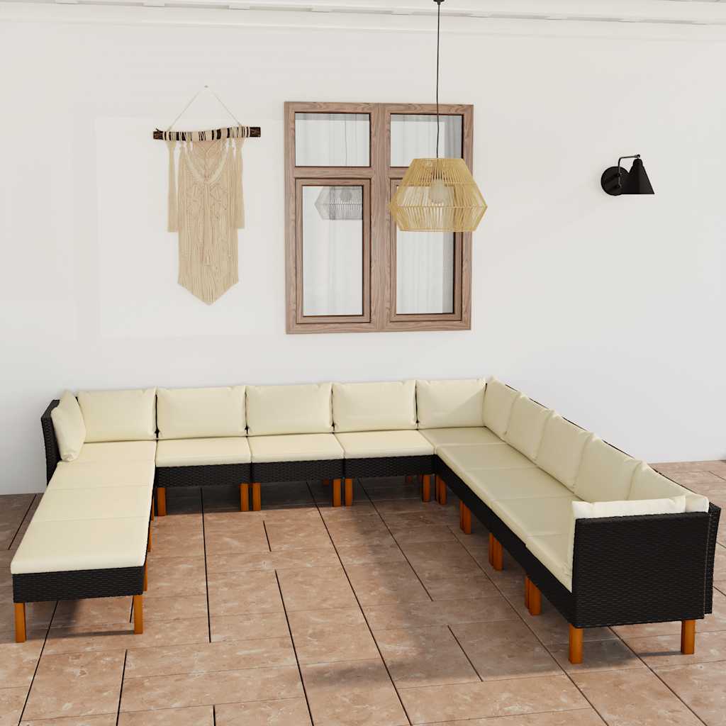 12-delige Loungeset met kussens poly rattan zwart is nu te koop bij PeponiXL, paradijselijk wonen!