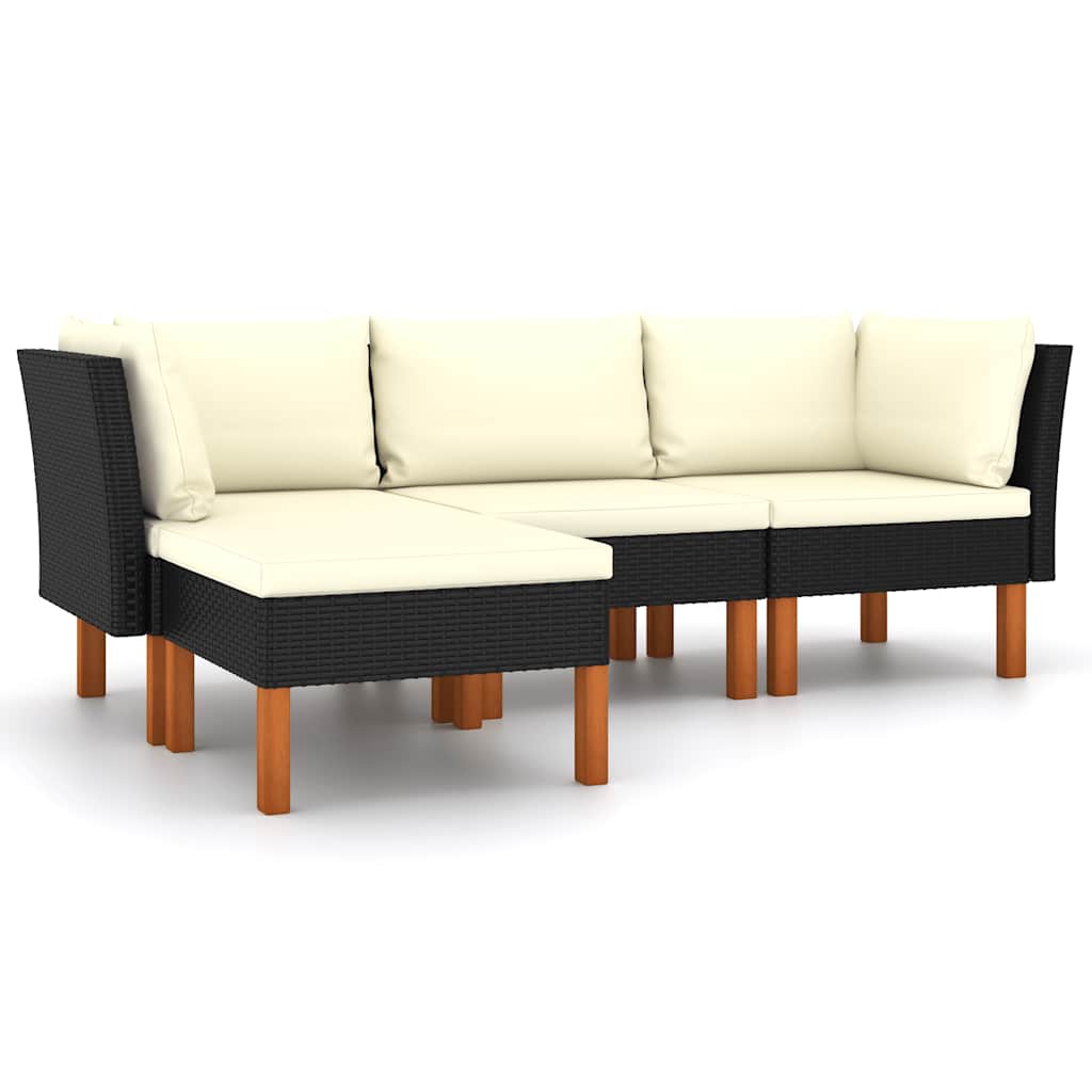 4-delige Loungeset met kussens poly rattan zwart is nu te koop bij PeponiXL, paradijselijk wonen!