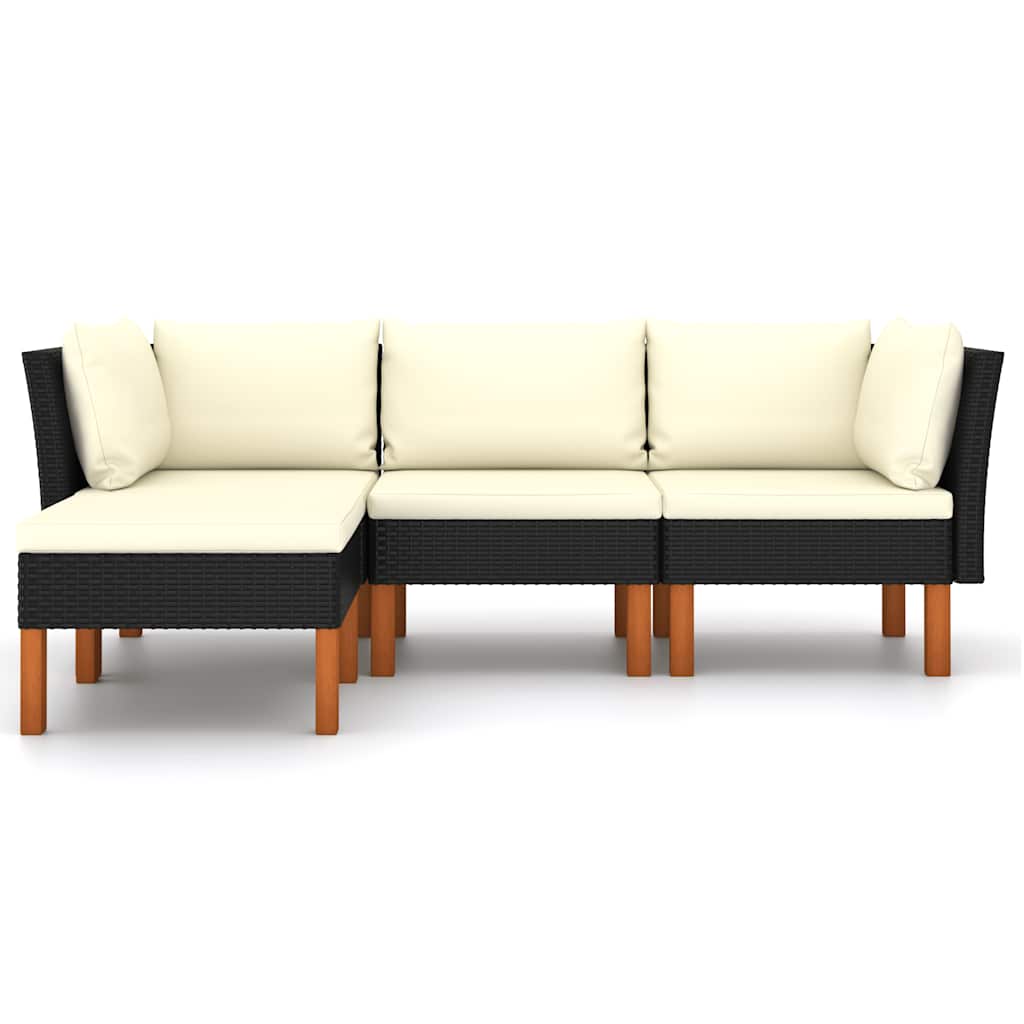 4-delige Loungeset met kussens poly rattan zwart is nu te koop bij PeponiXL, paradijselijk wonen!