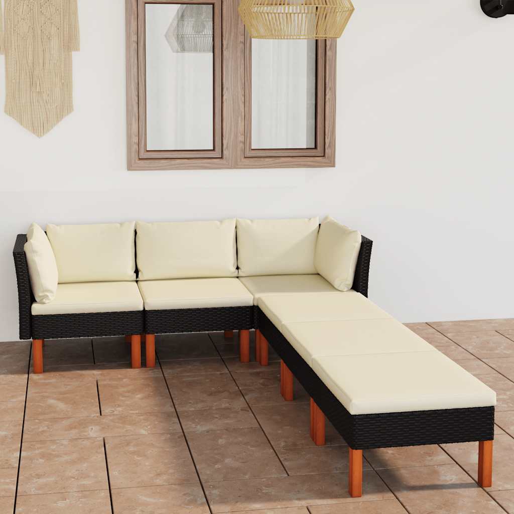 6-delige Loungeset met kussens poly rattan zwart is nu te koop bij PeponiXL, paradijselijk wonen!