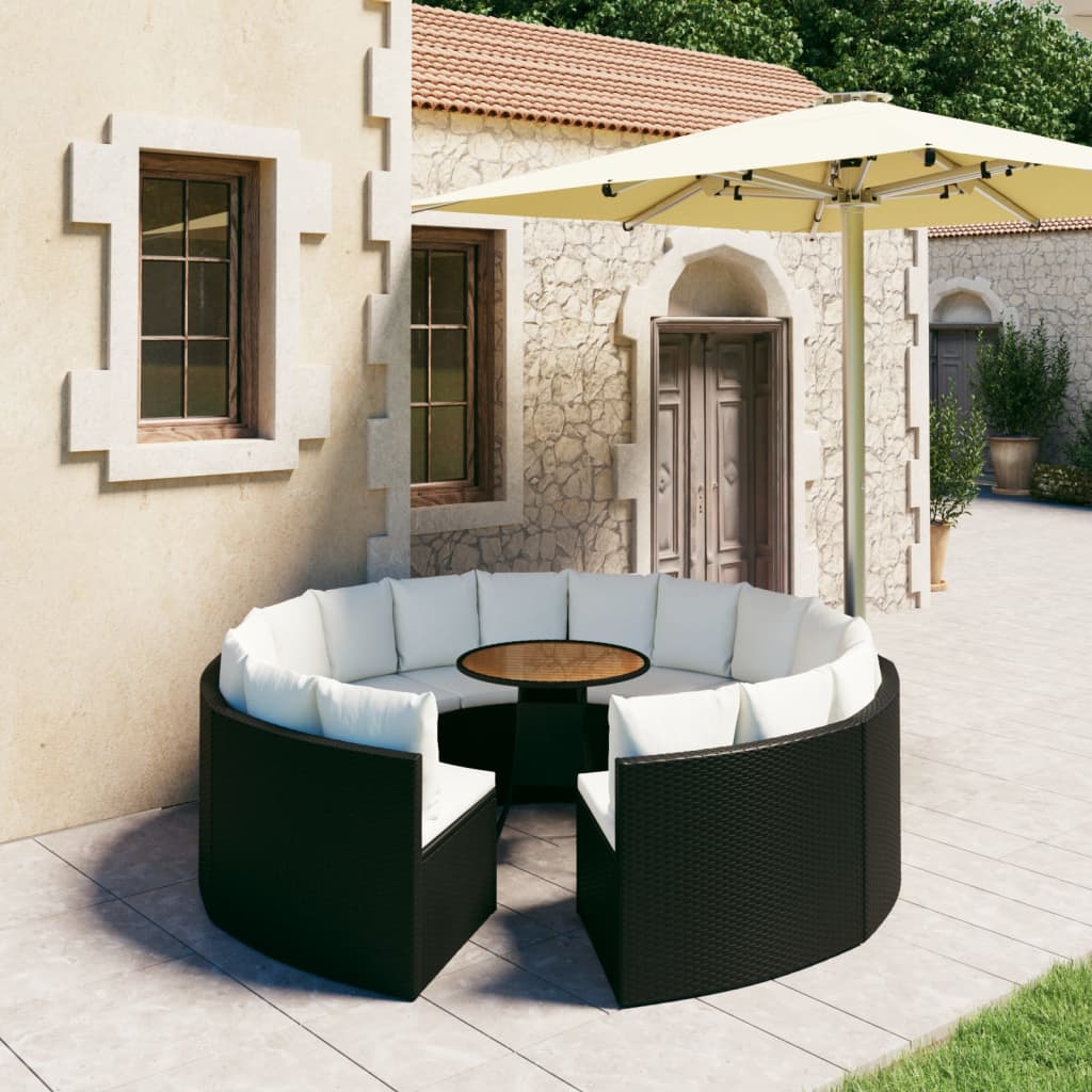 9-delige Loungeset met kussens poly rattan zwart is nu te koop bij PeponiXL, paradijselijk wonen!