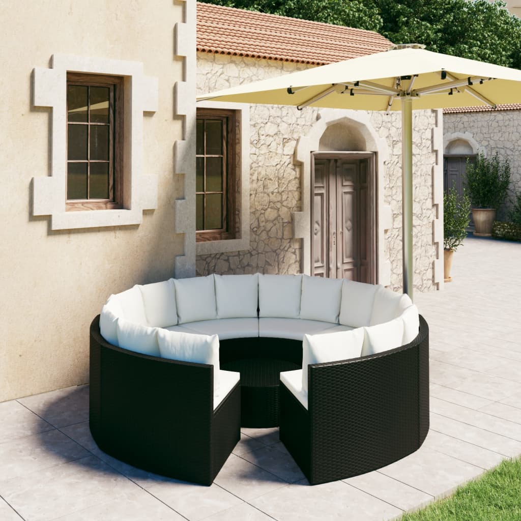9-delige Loungeset met kussens poly rattan zwart is nu te koop bij PeponiXL, paradijselijk wonen!
