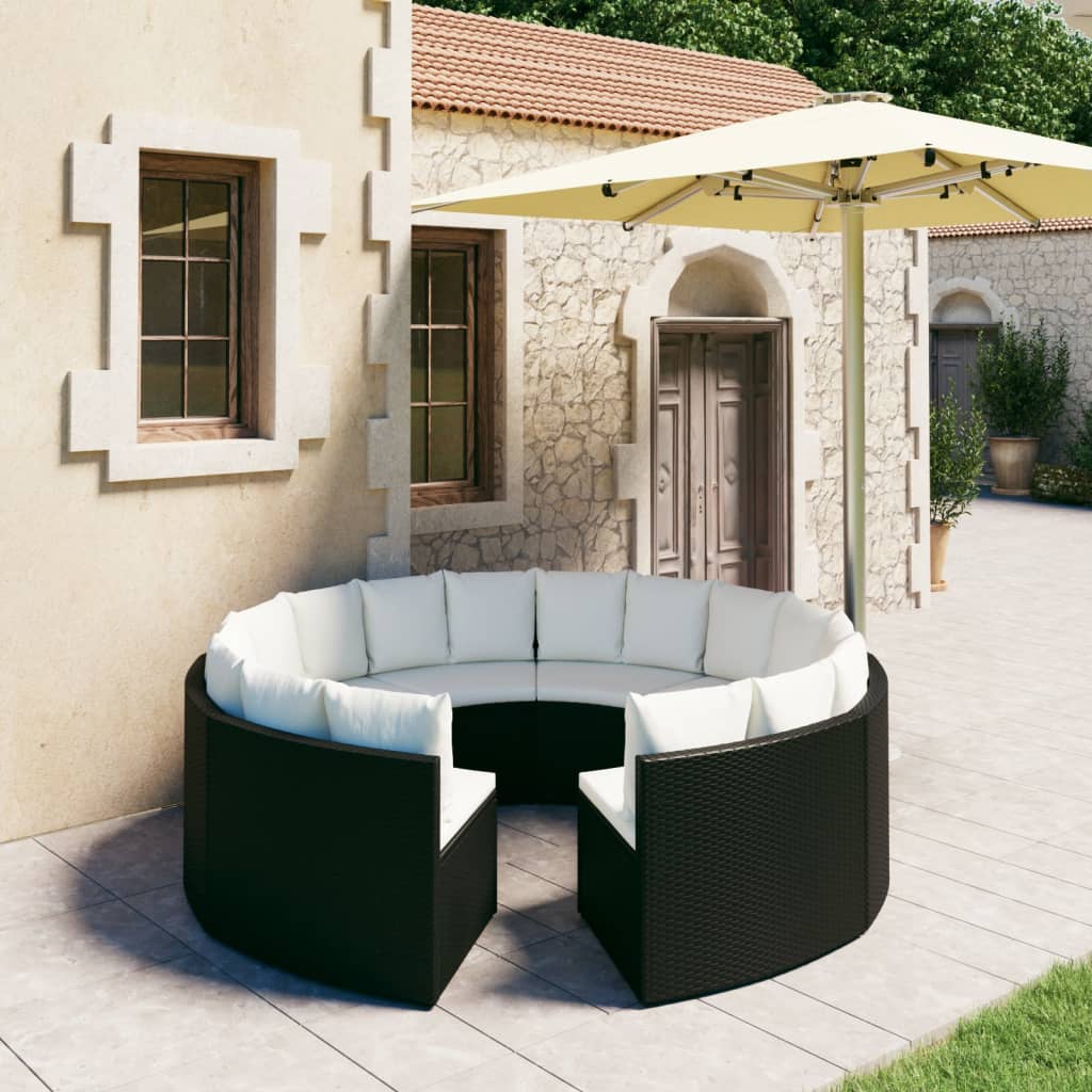 8-delige Loungeset met kussens poly rattan zwart is nu te koop bij PeponiXL, paradijselijk wonen!