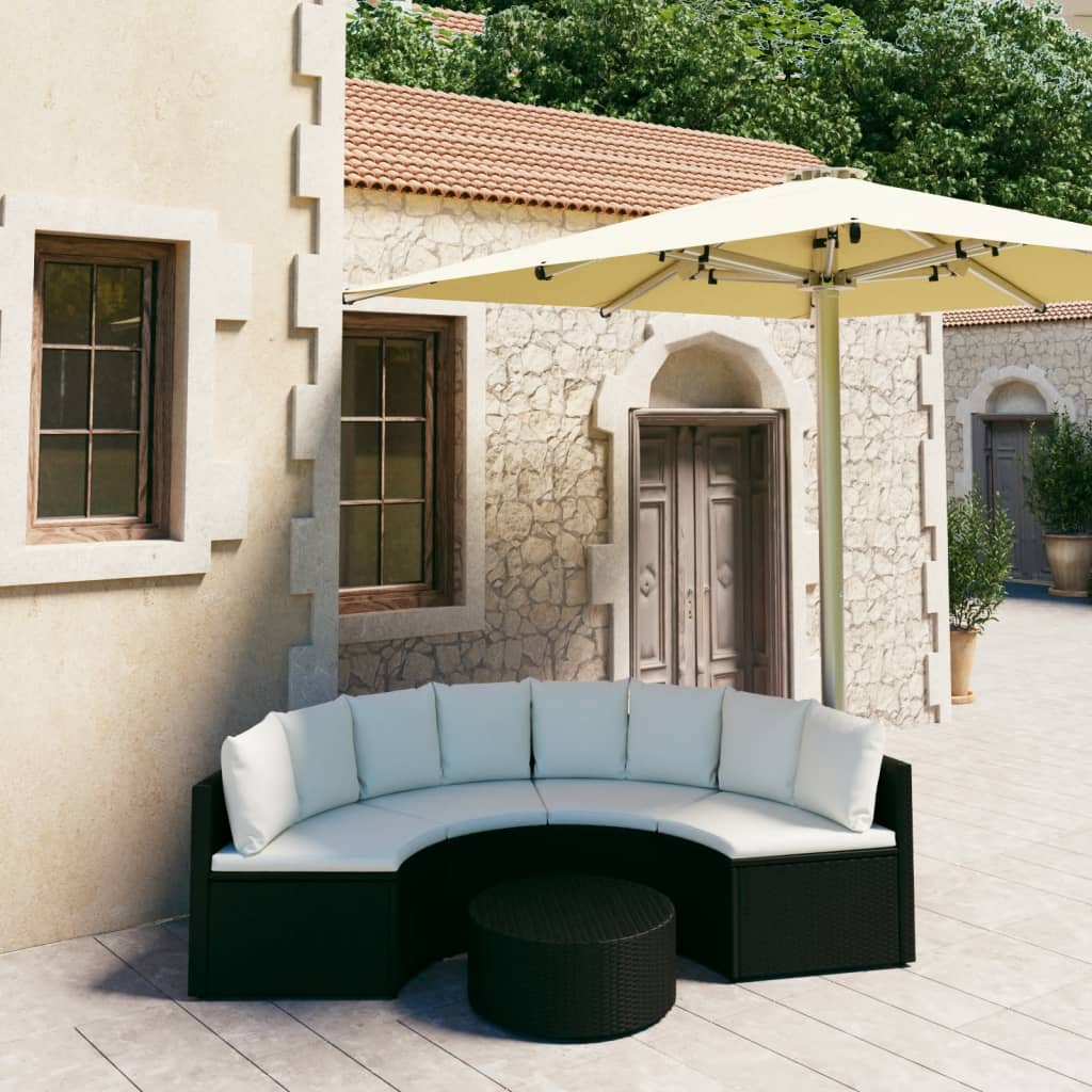 5-delige Loungeset met kussens poly rattan zwart is nu te koop bij PeponiXL, paradijselijk wonen!