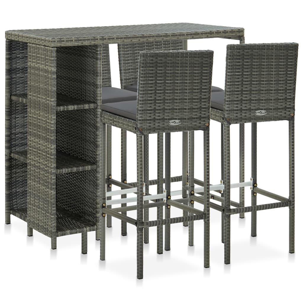 5-delige Tuinbarset met kussens poly rattan grijs is nu te koop bij PeponiXL, paradijselijk wonen!