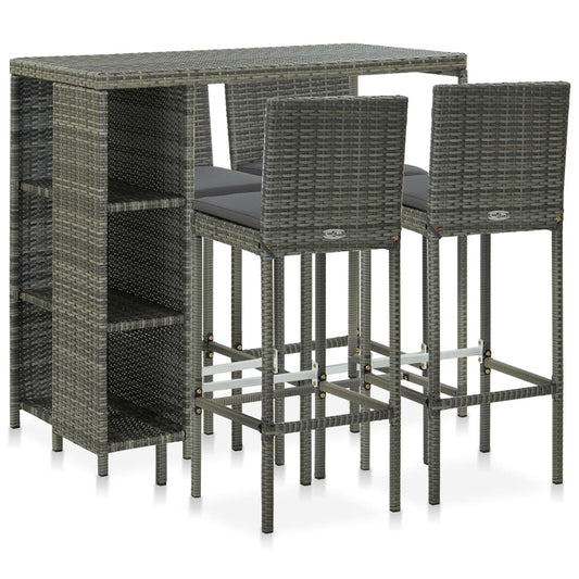 5-delige Tuinbarset met kussens poly rattan grijs is nu te koop bij PeponiXL, paradijselijk wonen!