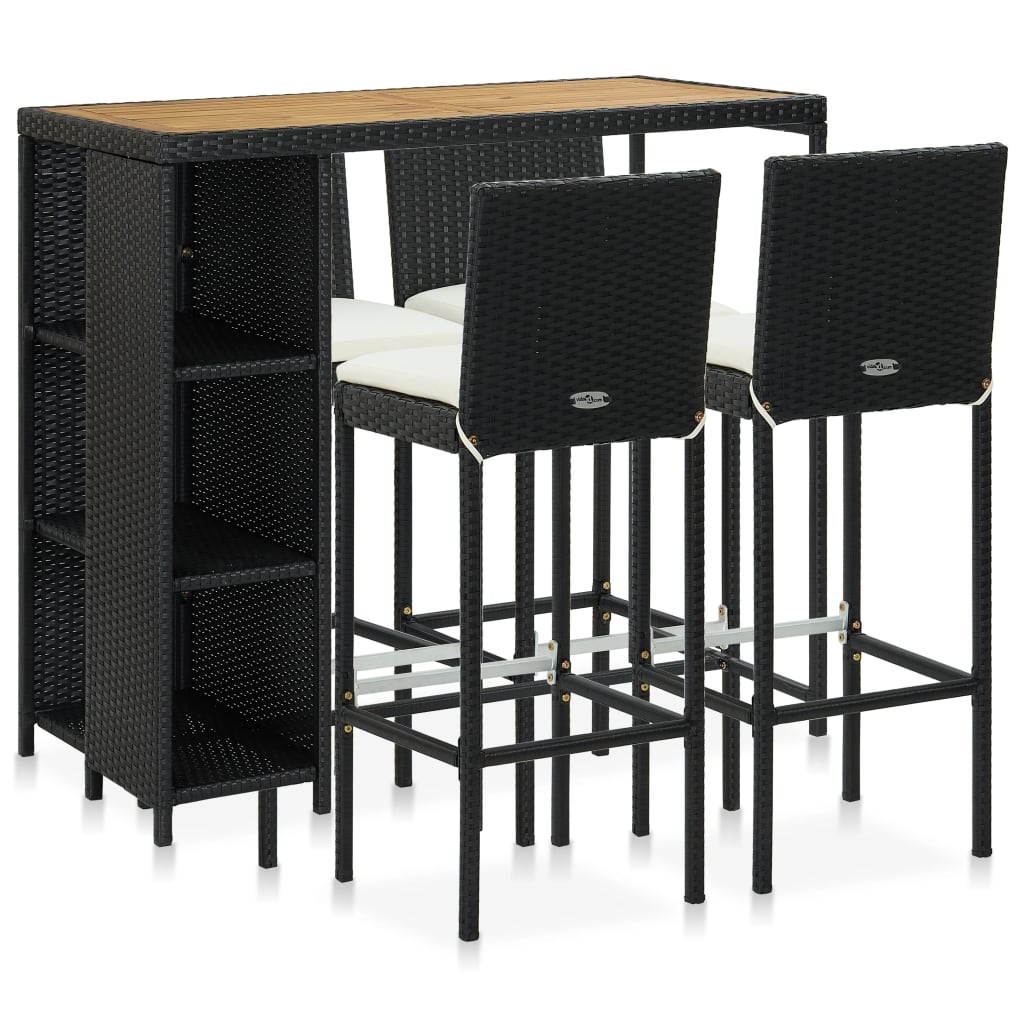 5-delige Tuinbarset met kussens poly rattan zwart is nu te koop bij PeponiXL, paradijselijk wonen!