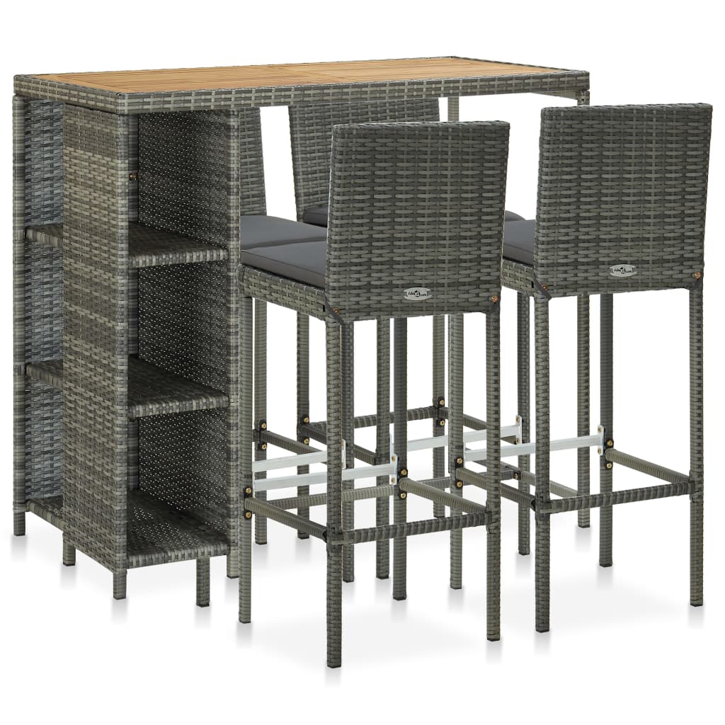 5-delige Tuinbarset met kussens poly rattan grijs is nu te koop bij PeponiXL, paradijselijk wonen!