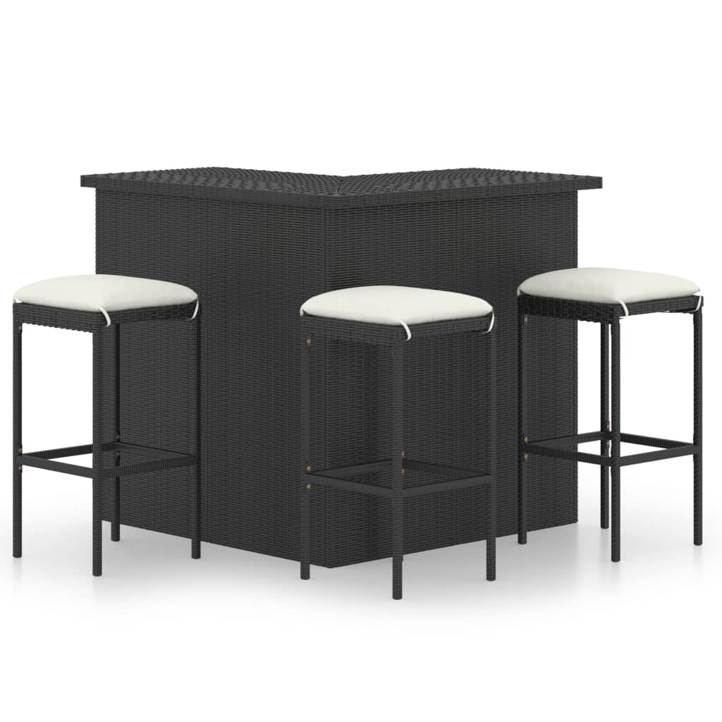 4-delige Tuinbarset met kussens poly rattan zwart is nu te koop bij PeponiXL, paradijselijk wonen!