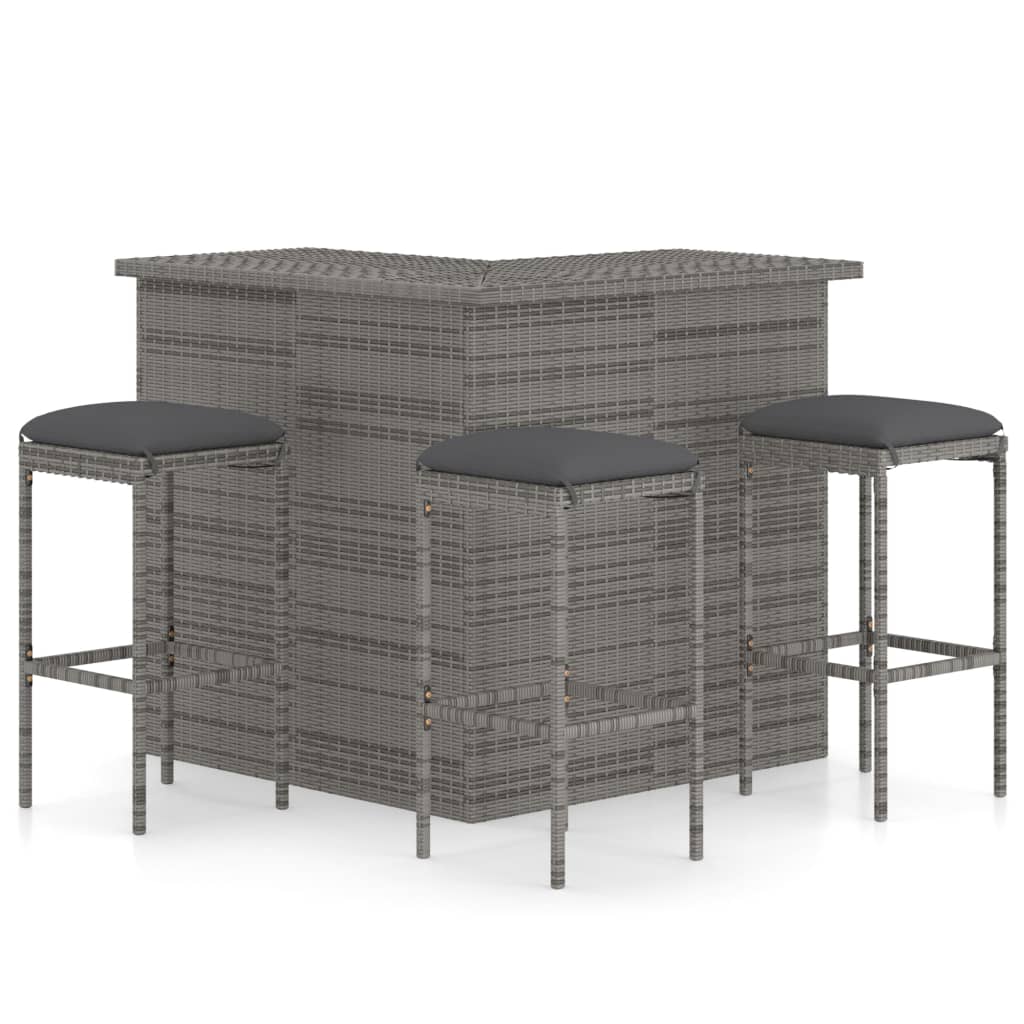4-delige Tuinbarset met kussens poly rattan grijs is nu te koop bij PeponiXL, paradijselijk wonen!