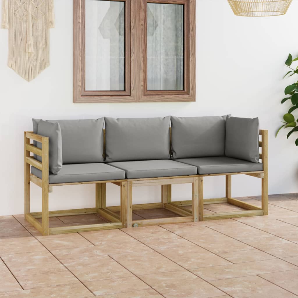 Tuinbank 3-zits met grijze kussens is nu te koop bij PeponiXL, paradijselijk wonen!