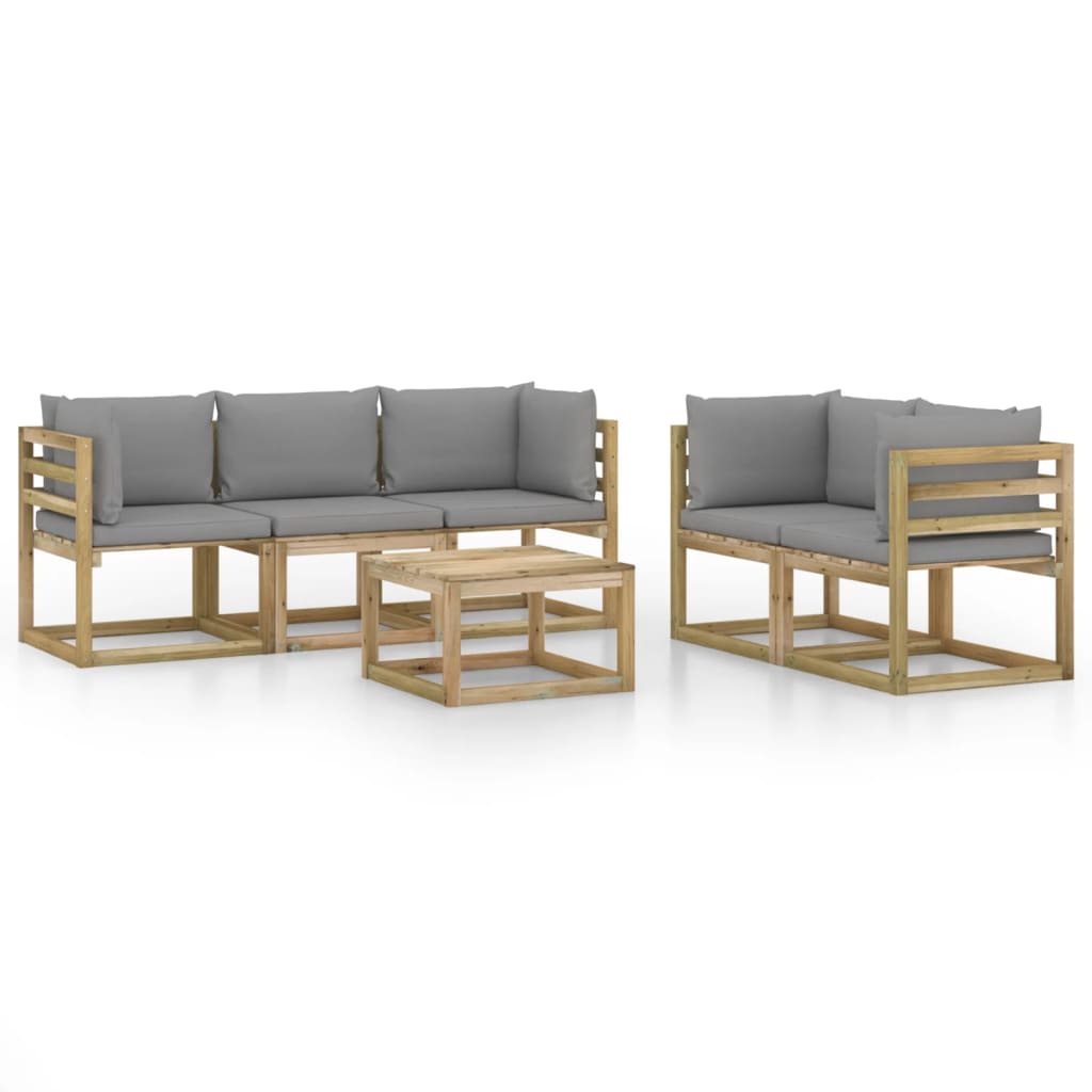 6-delige Loungeset met grijze kussens is nu te koop bij PeponiXL, paradijselijk wonen!