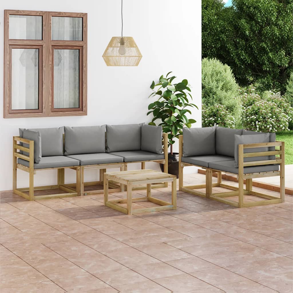 6-delige Loungeset met grijze kussens is nu te koop bij PeponiXL, paradijselijk wonen!
