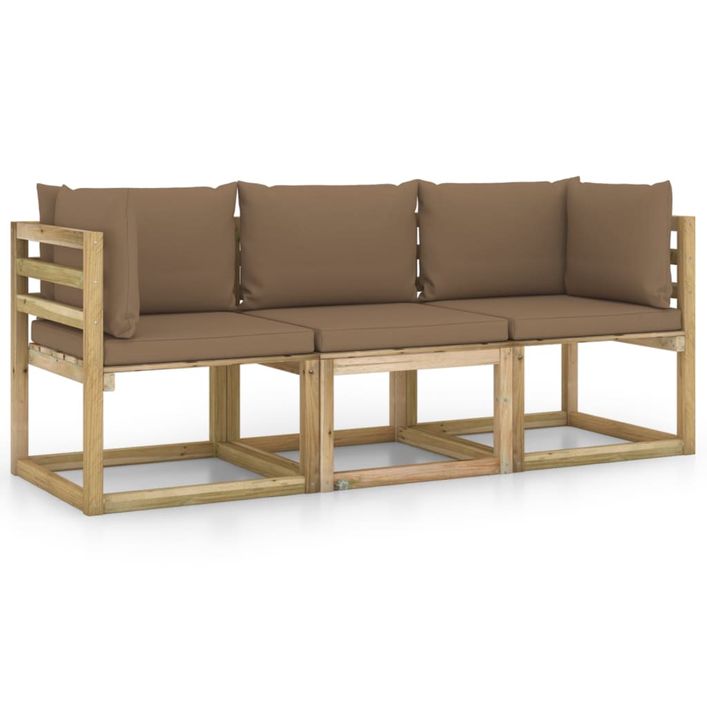 Tuinbank 3-zits met taupe kussens is nu te koop bij PeponiXL, paradijselijk wonen!
