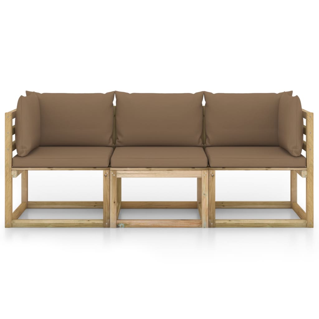 Tuinbank 3-zits met taupe kussens is nu te koop bij PeponiXL, paradijselijk wonen!