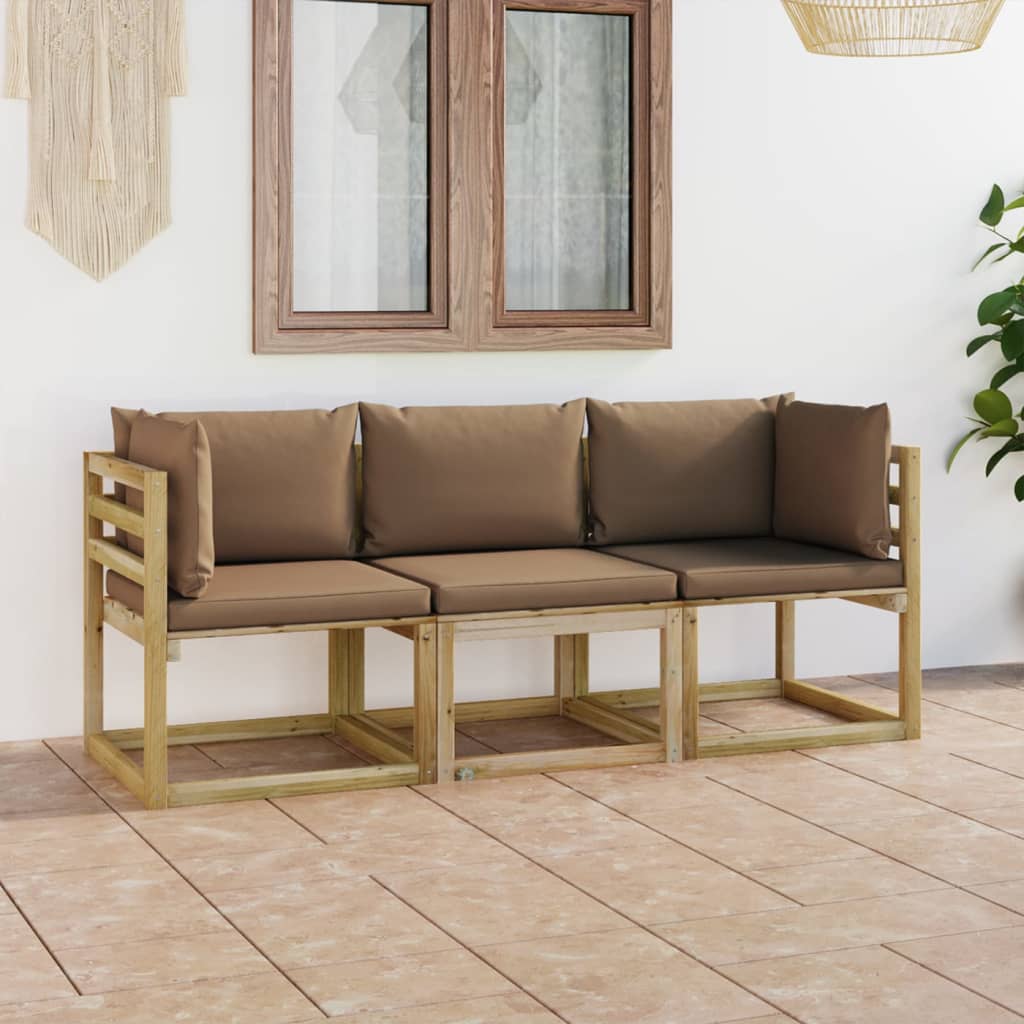 Tuinbank 3-zits met taupe kussens is nu te koop bij PeponiXL, paradijselijk wonen!