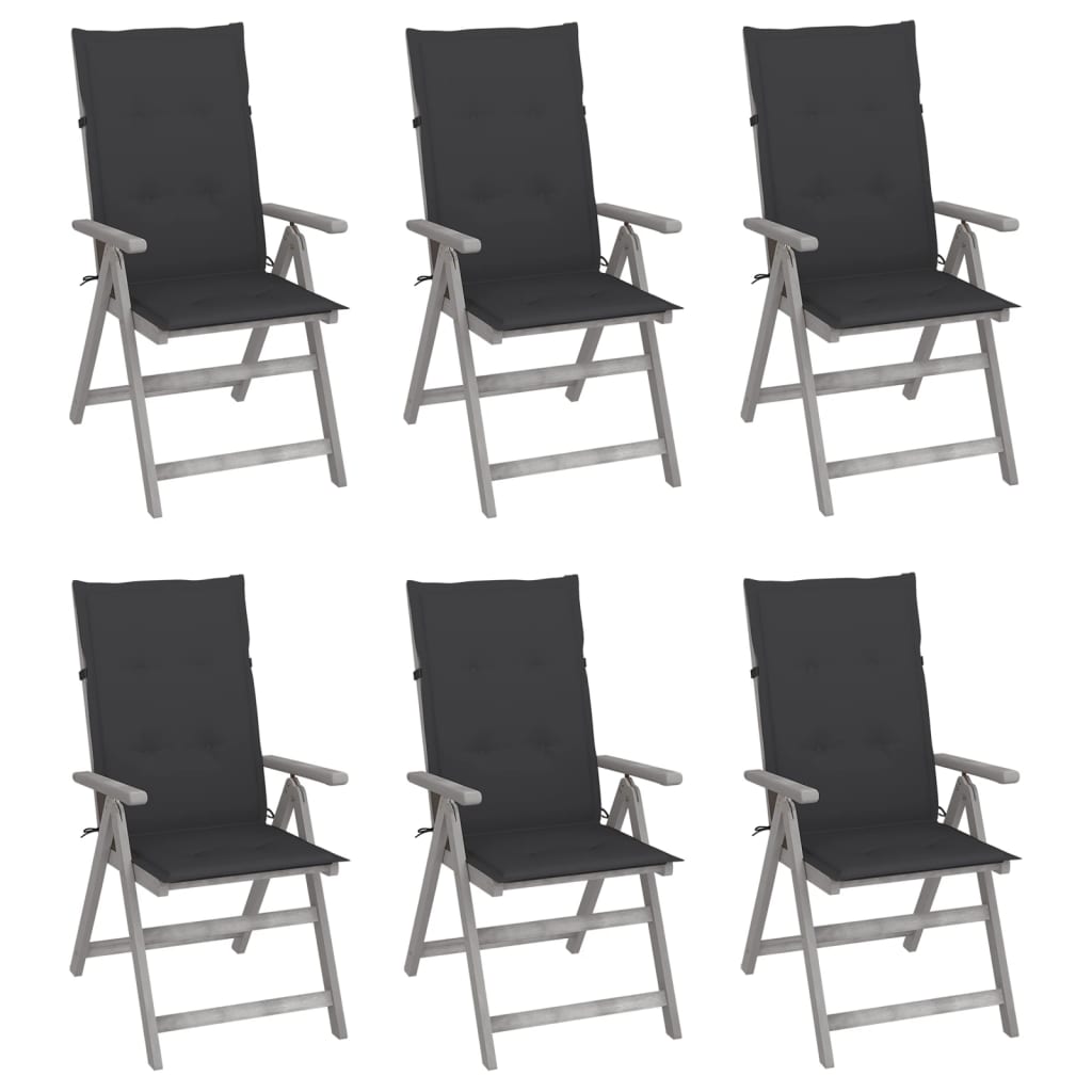 Tuinstoelen 6 st verstelbaar met kussens massief acaciahout is nu te koop bij PeponiXL, paradijselijk wonen!