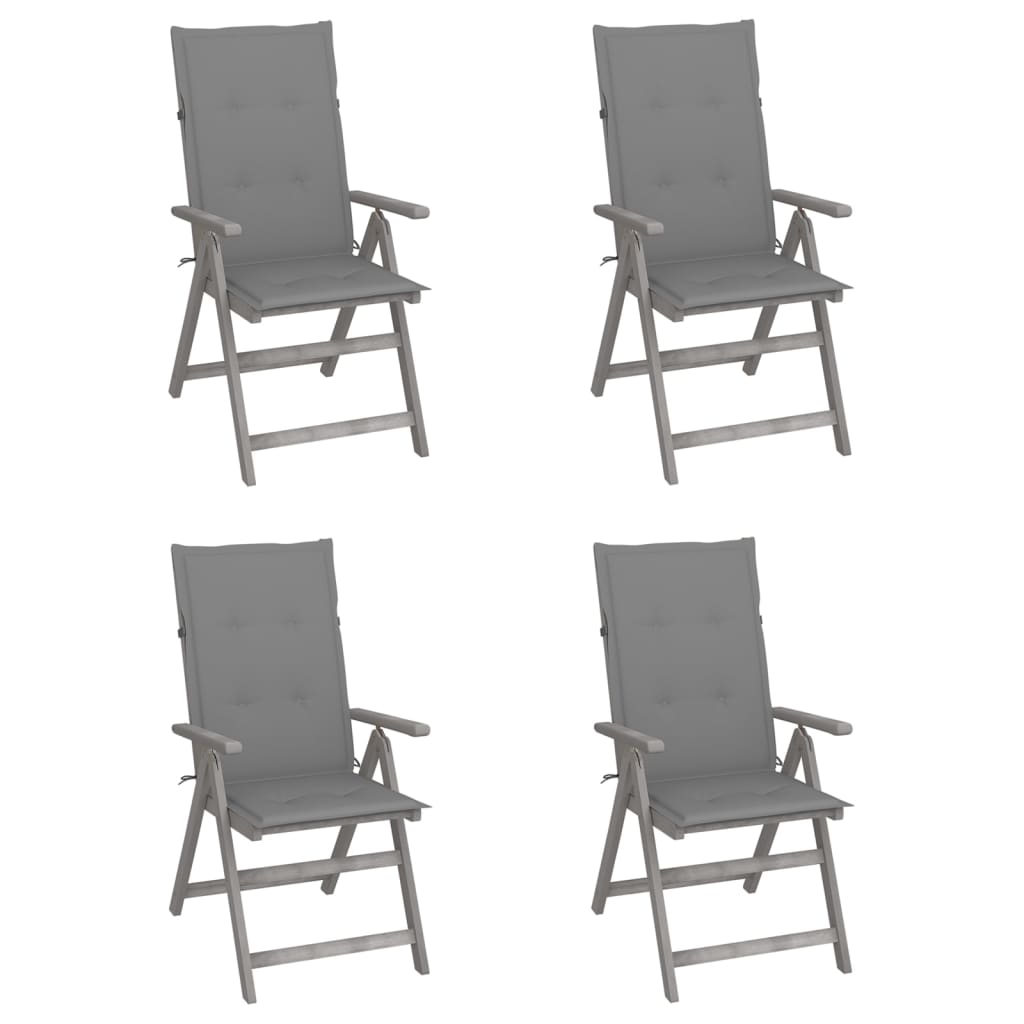 Tuinstoelen 4 st verstelbaar met kussens massief acaciahout is nu te koop bij PeponiXL, paradijselijk wonen!