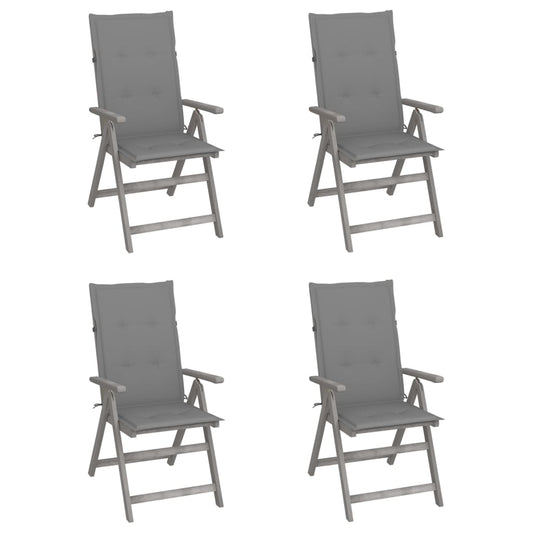 Tuinstoelen 4 st verstelbaar met kussens massief acaciahout is nu te koop bij PeponiXL, paradijselijk wonen!