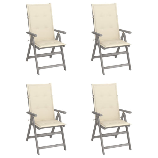 Tuinstoelen 4 st verstelbaar met kussens massief acaciahout is nu te koop bij PeponiXL, paradijselijk wonen!