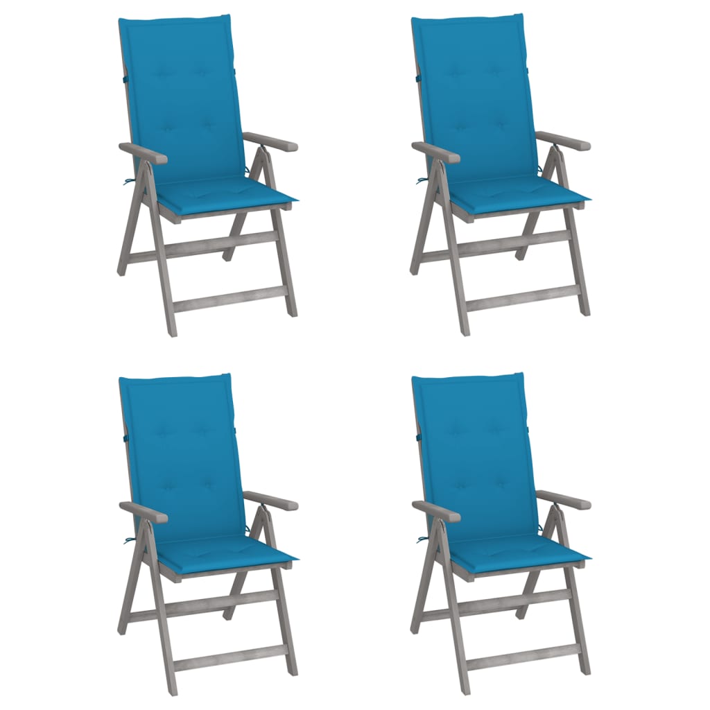 Tuinstoelen 4 st verstelbaar met kussens massief acaciahout is nu te koop bij PeponiXL, paradijselijk wonen!