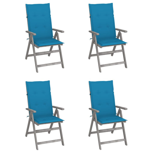 Tuinstoelen 4 st verstelbaar met kussens massief acaciahout is nu te koop bij PeponiXL, paradijselijk wonen!