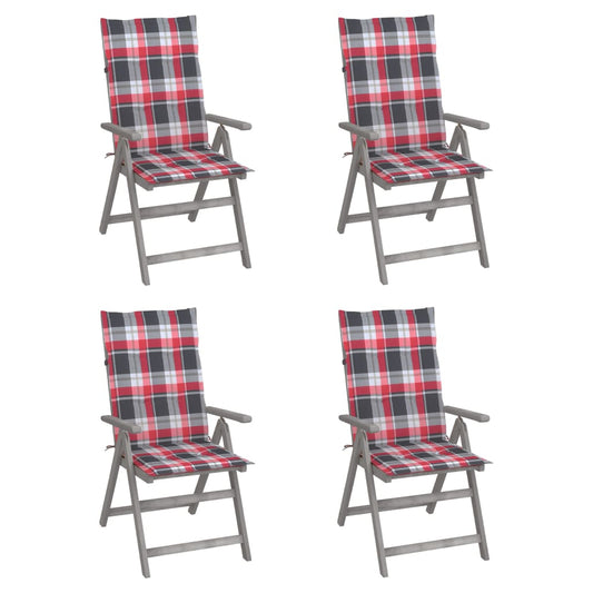 Tuinstoelen 4 st verstelbaar met kussens massief acaciahout is nu te koop bij PeponiXL, paradijselijk wonen!