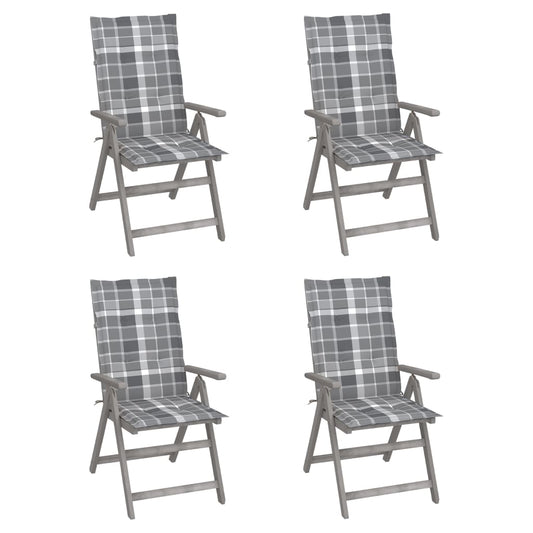 Tuinstoelen 4 st verstelbaar met kussens massief acaciahout is nu te koop bij PeponiXL, paradijselijk wonen!