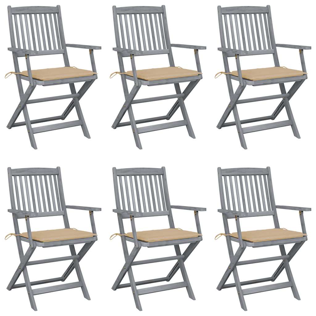Tuinstoelen 6 st inklapbaar met kussens massief acaciahout is nu te koop bij PeponiXL, paradijselijk wonen!