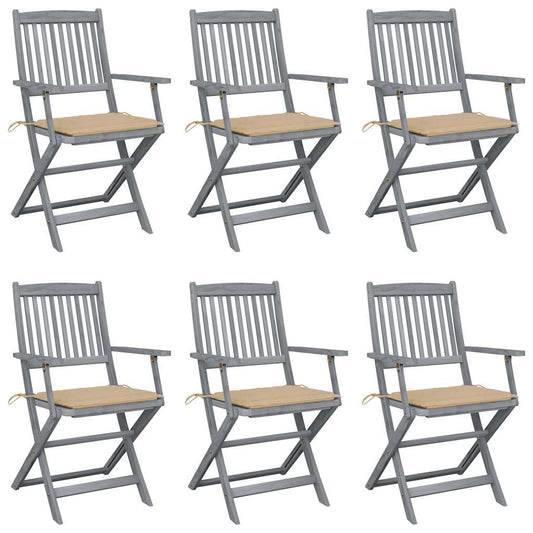 Tuinstoelen 6 st inklapbaar met kussens massief acaciahout is nu te koop bij PeponiXL, paradijselijk wonen!