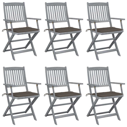 Tuinstoelen 6 st inklapbaar met kussens massief acaciahout is nu te koop bij PeponiXL, paradijselijk wonen!