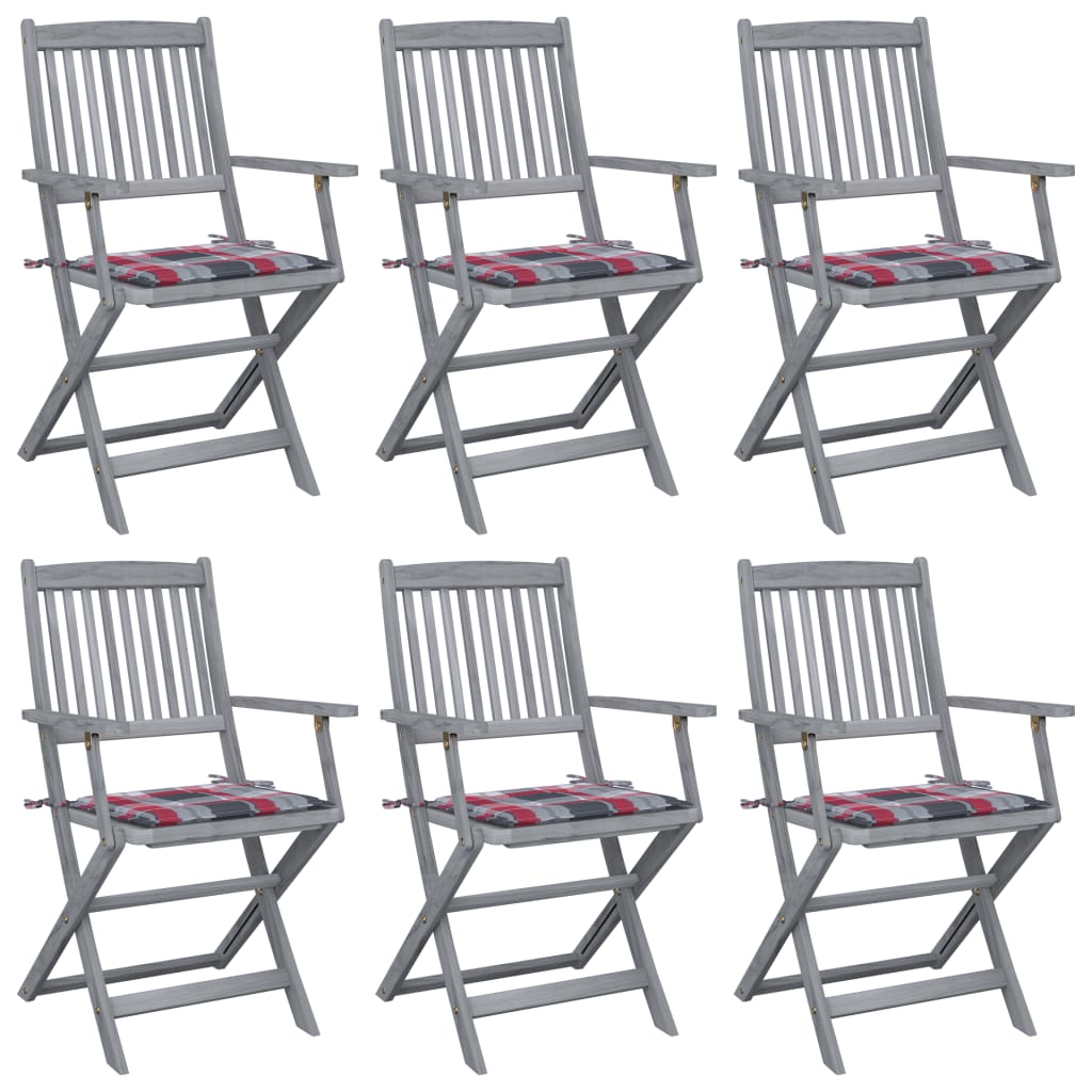 Tuinstoelen 6 st inklapbaar met kussens massief acaciahout is nu te koop bij PeponiXL, paradijselijk wonen!