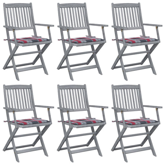 Tuinstoelen 6 st inklapbaar met kussens massief acaciahout is nu te koop bij PeponiXL, paradijselijk wonen!