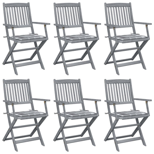 Tuinstoelen 6 st inklapbaar met kussens massief acaciahout is nu te koop bij PeponiXL, paradijselijk wonen!
