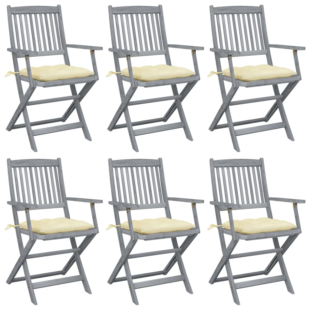 Tuinstoelen 6 st inklapbaar met kussens massief acaciahout is nu te koop bij PeponiXL, paradijselijk wonen!