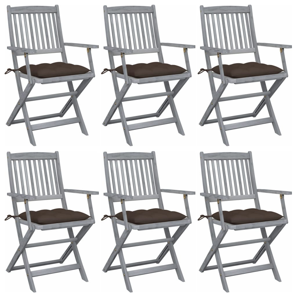Tuinstoelen 6 st inklapbaar met kussens massief acaciahout is nu te koop bij PeponiXL, paradijselijk wonen!
