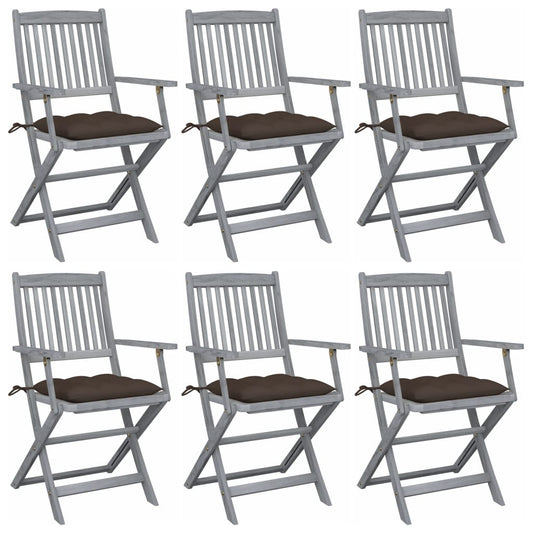 Tuinstoelen 6 st inklapbaar met kussens massief acaciahout is nu te koop bij PeponiXL, paradijselijk wonen!