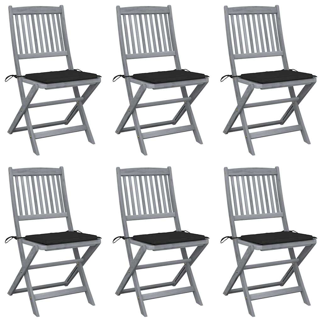 Tuinstoelen 6 st inklapbaar met kussens massief acaciahout is nu te koop bij PeponiXL, paradijselijk wonen!
