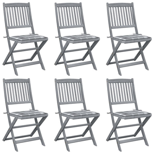 Tuinstoelen 6 st inklapbaar met kussens massief acaciahout is nu te koop bij PeponiXL, paradijselijk wonen!