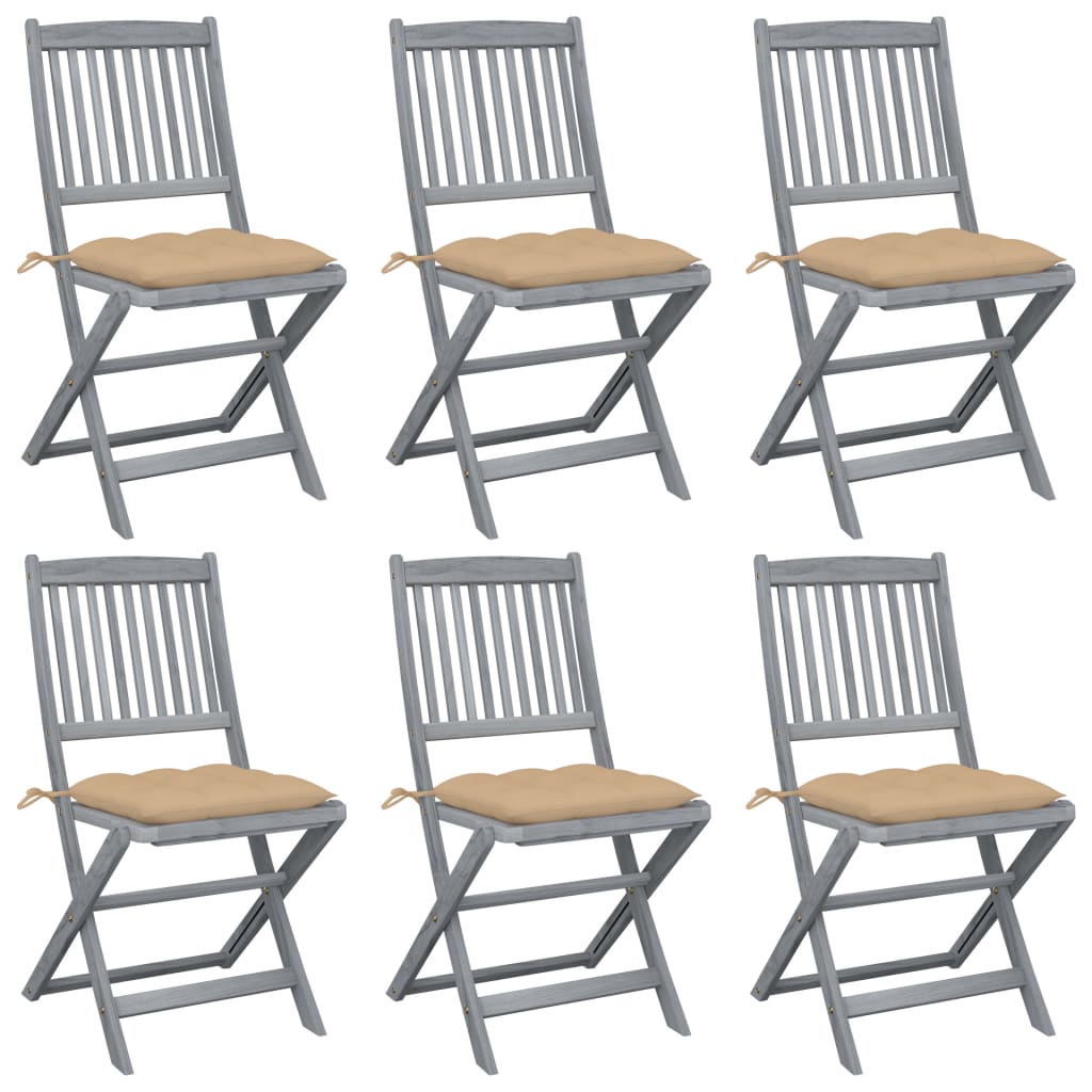 Tuinstoelen 6 st inklapbaar met kussens massief acaciahout is nu te koop bij PeponiXL, paradijselijk wonen!