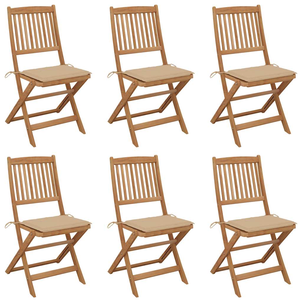 Tuinstoelen 6 st inklapbaar met kussens massief acaciahout is nu te koop bij PeponiXL, paradijselijk wonen!