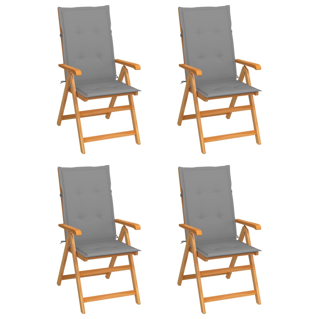 Tuinstoelen 4 st met grijze kussens massief teakhout is nu te koop bij PeponiXL, paradijselijk wonen!