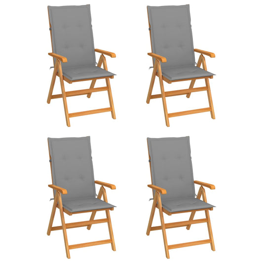 Tuinstoelen 4 st met grijze kussens massief teakhout is nu te koop bij PeponiXL, paradijselijk wonen!