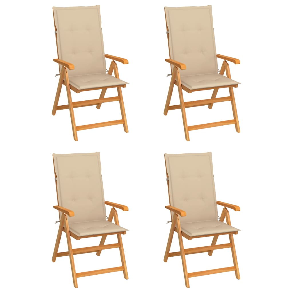 Tuinstoelen 4 st met beige kussens massief teakhout is nu te koop bij PeponiXL, paradijselijk wonen!
