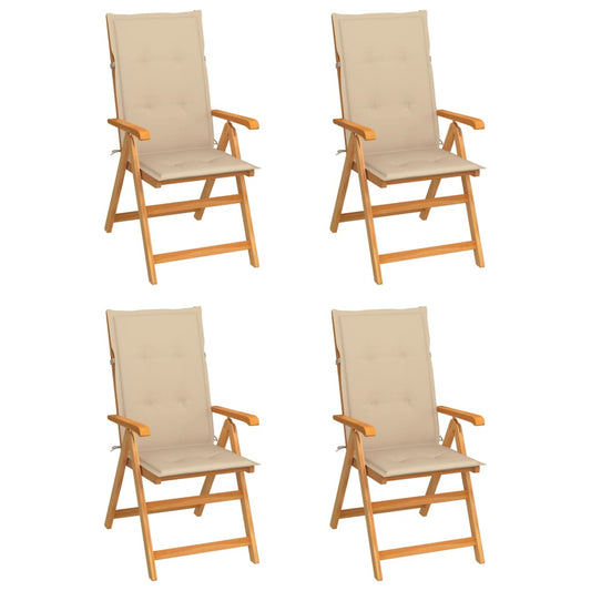 Tuinstoelen 4 st met beige kussens massief teakhout is nu te koop bij PeponiXL, paradijselijk wonen!