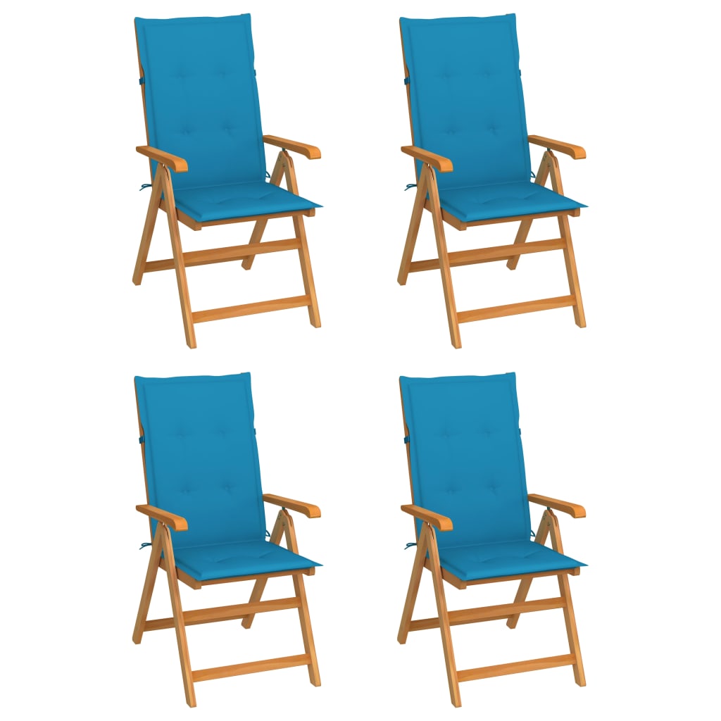 Tuinstoelen 4 st met blauwe kussens massief teakhout is nu te koop bij PeponiXL, paradijselijk wonen!