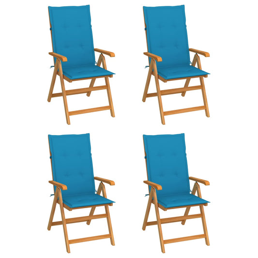 Tuinstoelen 4 st met blauwe kussens massief teakhout is nu te koop bij PeponiXL, paradijselijk wonen!