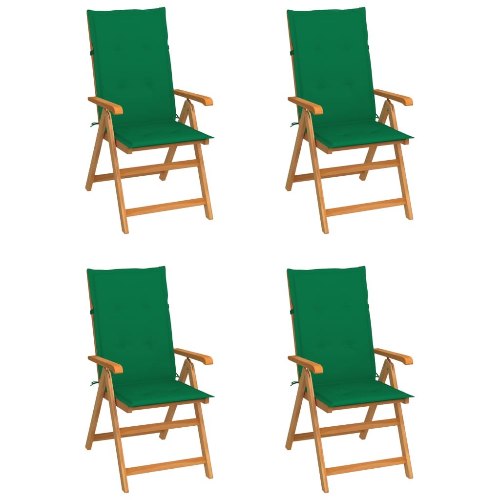 Tuinstoelen 4 st met groene kussens massief teakhout is nu te koop bij PeponiXL, paradijselijk wonen!
