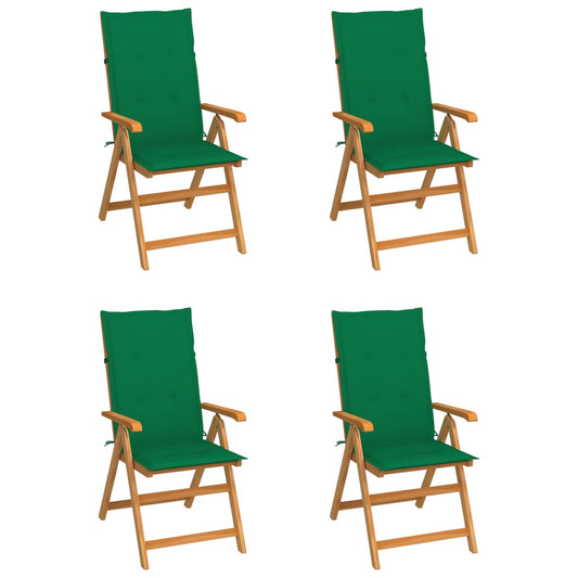 Tuinstoelen 4 st met groene kussens massief teakhout is nu te koop bij PeponiXL, paradijselijk wonen!
